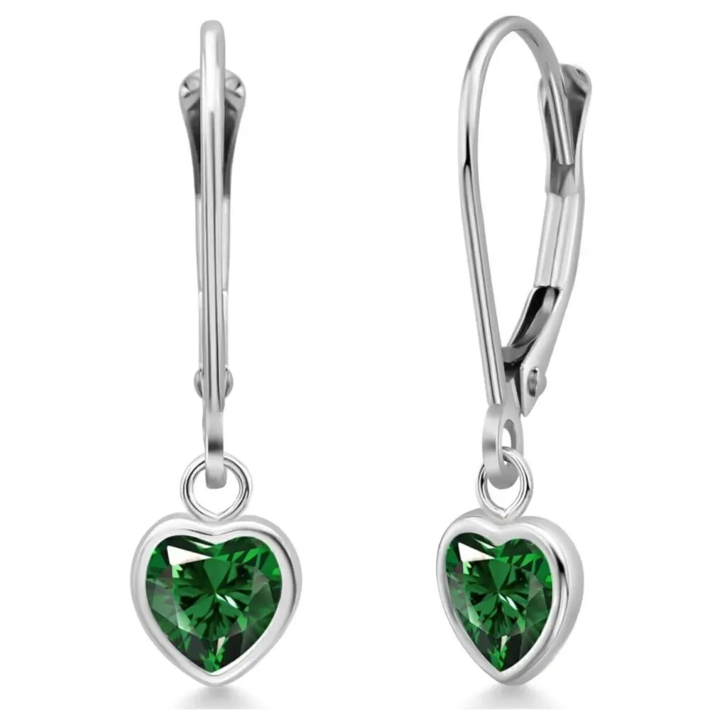 925 Sterling Silver 1.40 Cttw Green Emerald Heart Leverback Drop Earrings